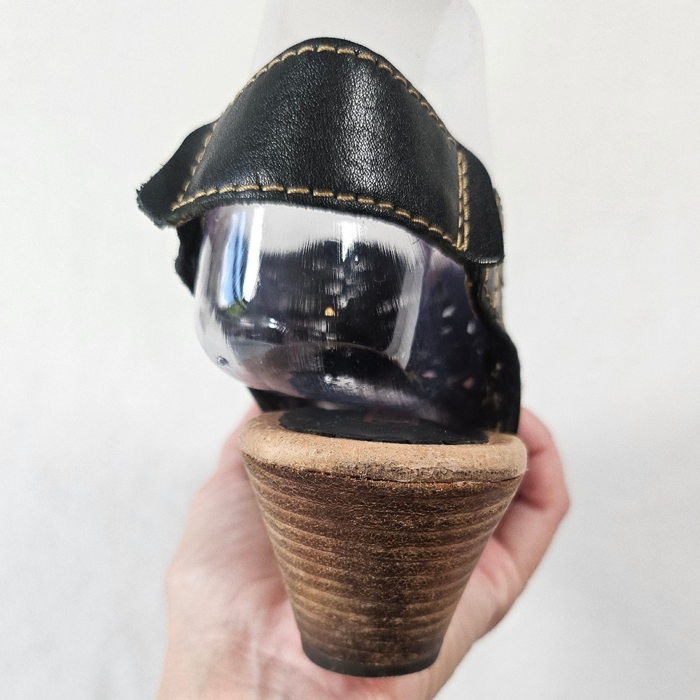 Pikolinos Black Leather Laser Cut Floral Wedge Sandals Peep Toe Boho size 38 - Picture 13 of 16